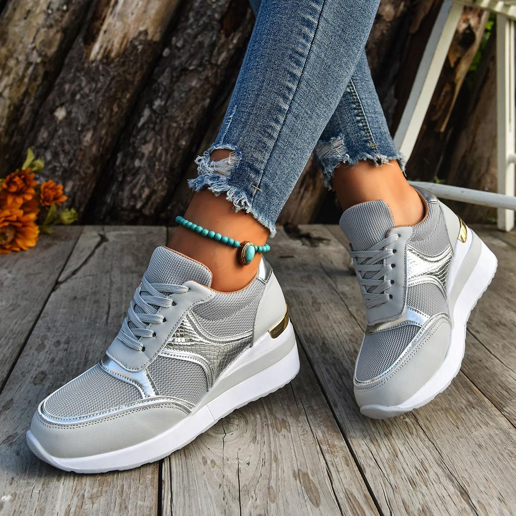 Fashion Women's Lightweight Wedge Sneakers Fashion Lace Up Non Slip Running Shoes for Women Casual Comfortable Walking Shoes Plus Size