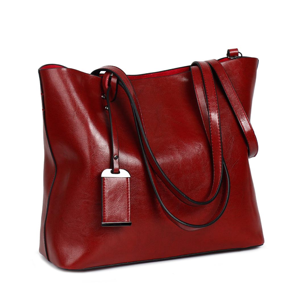 New Fashionable Simple Large Capacity Tote Bag Versatile Casual Retro Women's Handbag Oil Wax Leather Designer Shoulder Bag