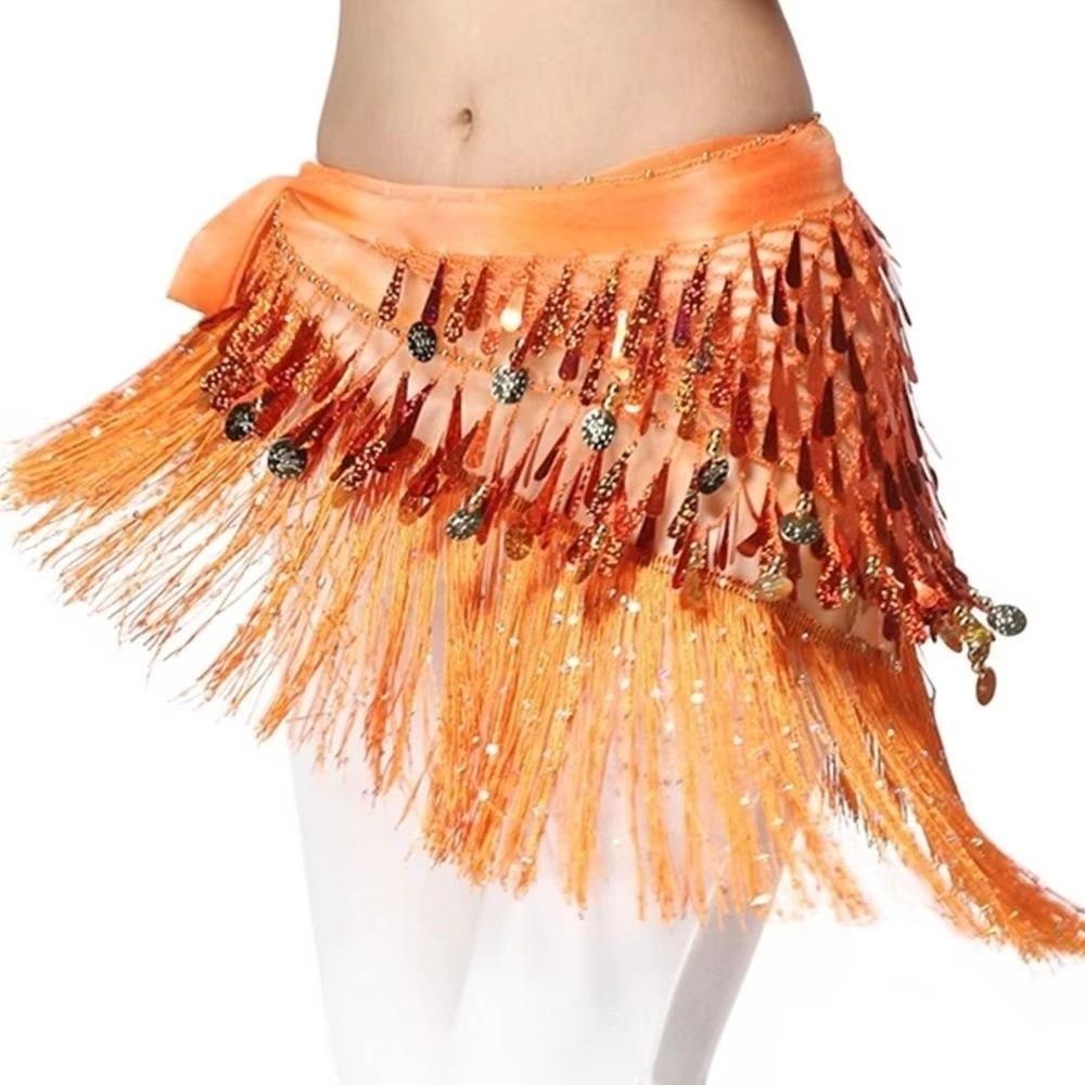 Long Tassel Belly Dance Waist Chain Hollow Belly Dance Hip Scarf  Dancer Accessories оранжевый