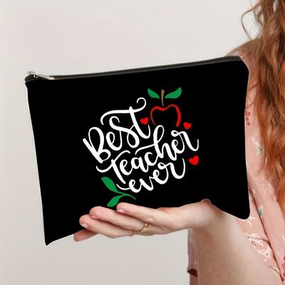1 Buchstaben- & Regenbogen-bedruckte Make-up-Tasche Bestes Geschenk für Lehrer Bleistifttasche Reißverschluss Reiseaccessoires Damen Aufbewahrungstasche