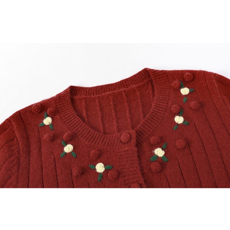 Större Storlek Tre-dimensionella Blommor Toppar Damtröja Höst och Vinter Casual Stickad Cardigan Ytterplagg