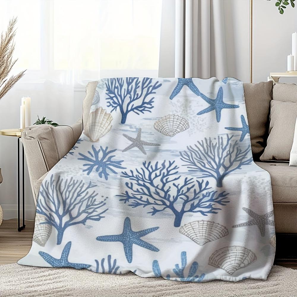 Gemütliche Korallen-Seestern-Flanell-Decke - Flauschige leichte Meeres-Kuscheldecke für Bett/Sofa/Reise, Saisonales Geschenk