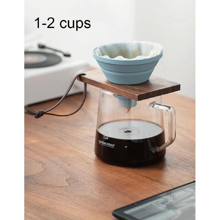 Pour Over Coffee Dripper,V60 and Cake Cup Filter Paper Silicone Coffee Funnel Filter,Reusable Dripper Coffee Filter with Wood Base Coffee Dripper