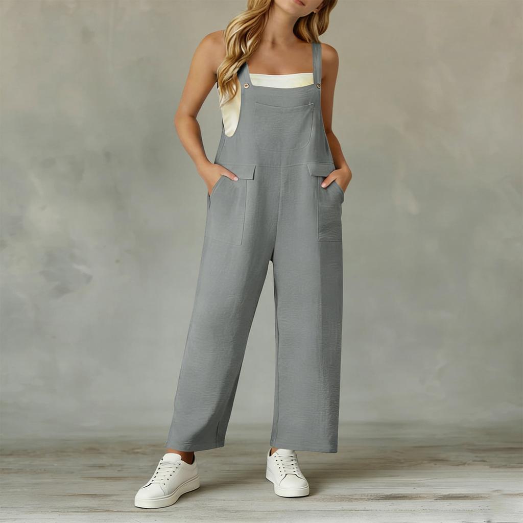Womens Casual Wide Leg Jumpsuits Summer Spaghetti Strap Sleeveless Loose Long Pant Rompers With Pockets