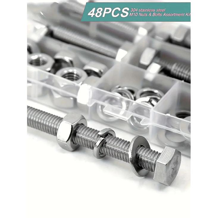 M6 M8 M10 Heavy Duty Bolts and Nuts Assortment Kit, 304 Stainless Steel, Includes 8 Most Common Sizes