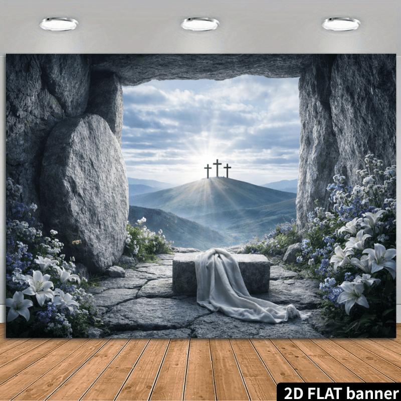2D Flat Surface 1-piece Religious Empty Tomb Background Cloth Suitable for Indoor and Outdoor Church Activities