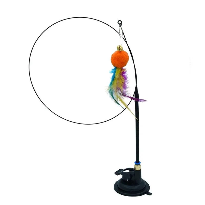 Interactive Cat Toy Handfree Cat Stick Playing Kitten Playing Teaser Wand Toy Suction Cup Bird/Feather Cat Wand Pet Supplies