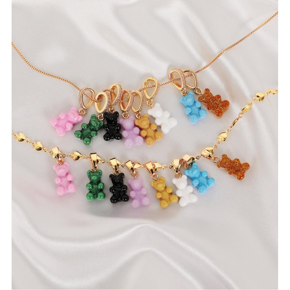         Nostalgia Bear Candy Pink Pave Connector Silver                           