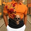 Men's Red Rose Floral Skull Print Polo Shirt Men's Outdoor Street Short Sleeve Tees Top Summer Home Casual T-shirt Men's and Women's Polo Shirt