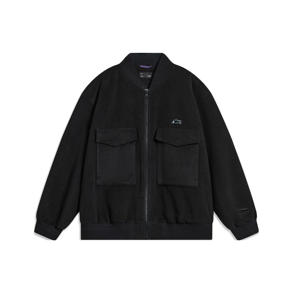 Li Ning Sports Lifestyle Series American Vintage Solid Color Casual Baseball Collar Cardigan Jacket Men Jacket Black AFDT889-3