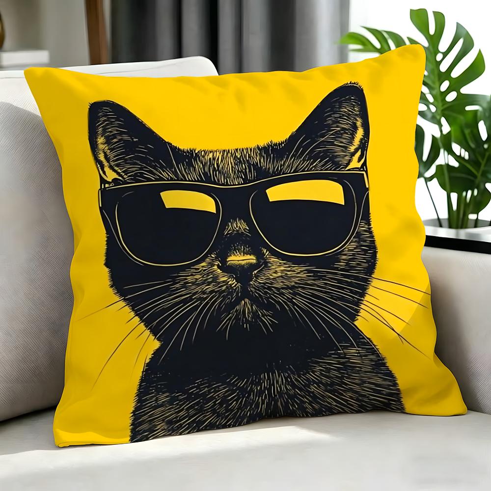 Cute A Cat With Glasses Cushion Cover Cushion Cover Set 4Pcs 50X50 45X45 40X40 Pillowcase Decorative Sofa Home Decor