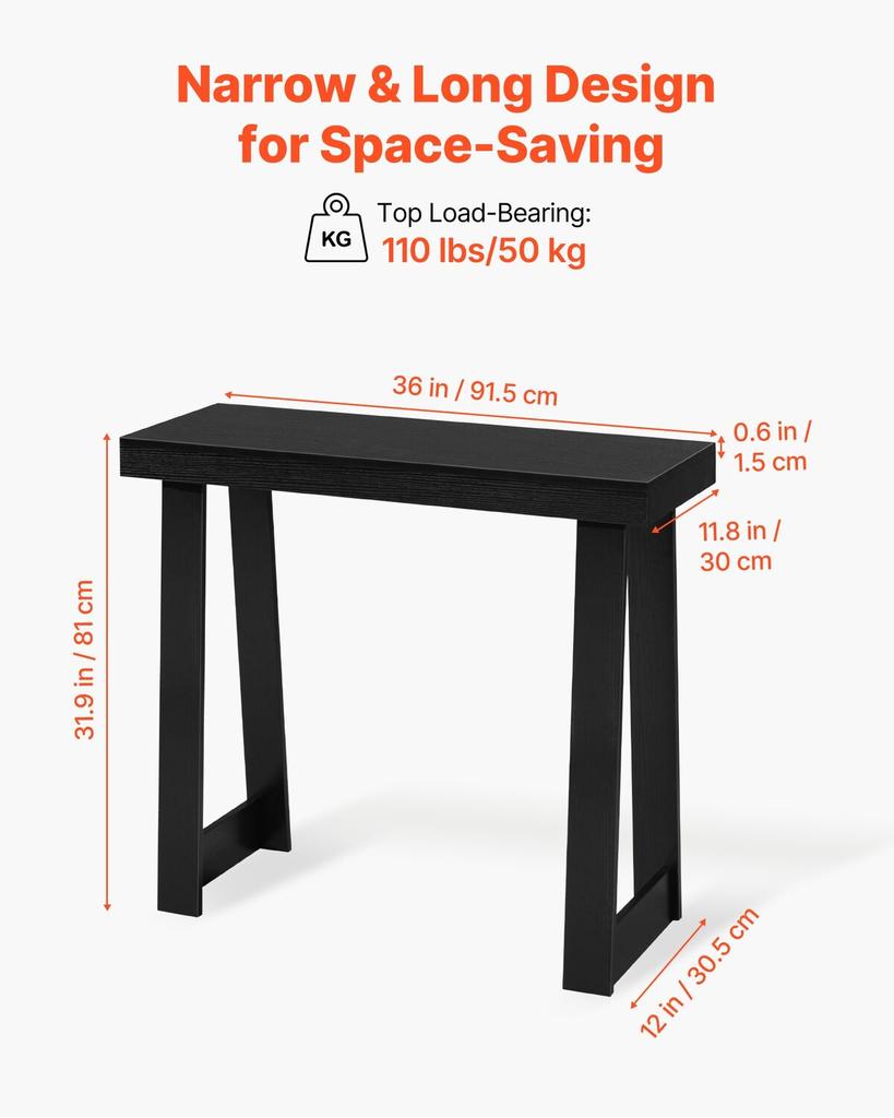 91,5 cm Tavolino Console, Scrivania Moderna Dietro il Divano, Scrivania Rettangolare in Legno per Ingresso, Tavolino Stretto e Lungo per Divano Supporto Decorativo, Ideale per Corridoio, Camera da Letto,