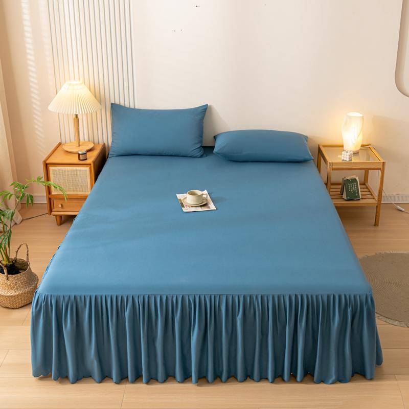 1pc Gray Bed Skirt Skin-friendly Bed Cover Simple Style Mattress Protector Roupa De Cama Soft Bedspread for Home (No Pillowcase)
