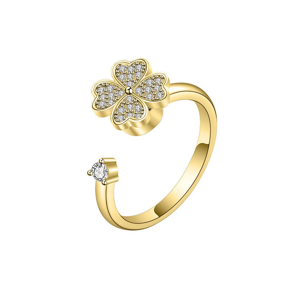 Offener Ring mit Zirkonia-Blume, Damen-Design, Nischenring, zweifarbig, Sonnenblume, doppelte Kamelie, personalisierbar, vielseitig verstellbar, Windmühlenring, Schmuck