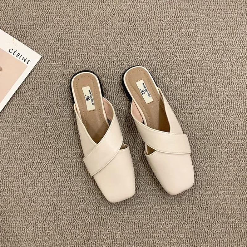 Women's Outside Flat Slippers Summer New Korean Style Square Head Shoes Fashion Solid Colour Lightweight Walking Sandals