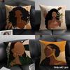 African Women Cushion Cover Natural Linen Organic Fabric Double-Sided Printing Sofa Home Decor Gift Pillow Case