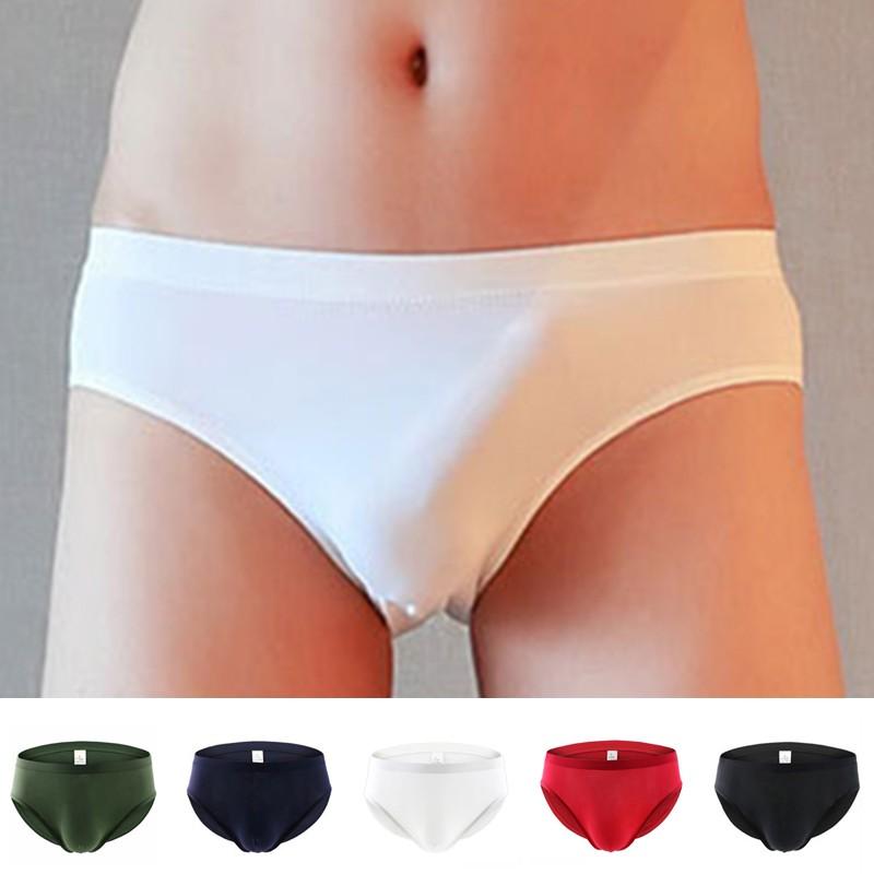 Ice Silk Underwear Low Waist Thongs Men Sexy Briefs Sexy Style Solid Color