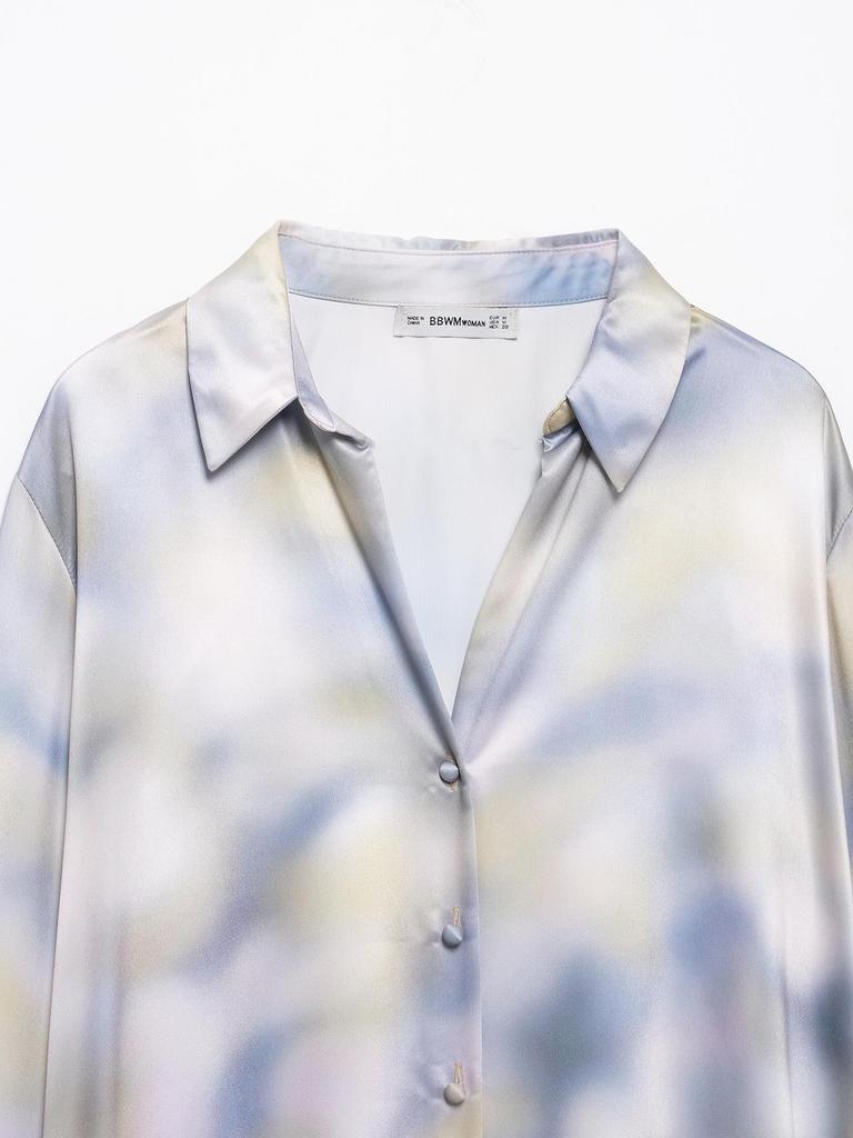 TAOP&ZA Women's Tie-Dye Silk Satin Long Sleeve Shirt and Midi Skirt Set - Spring/Summer Fashion