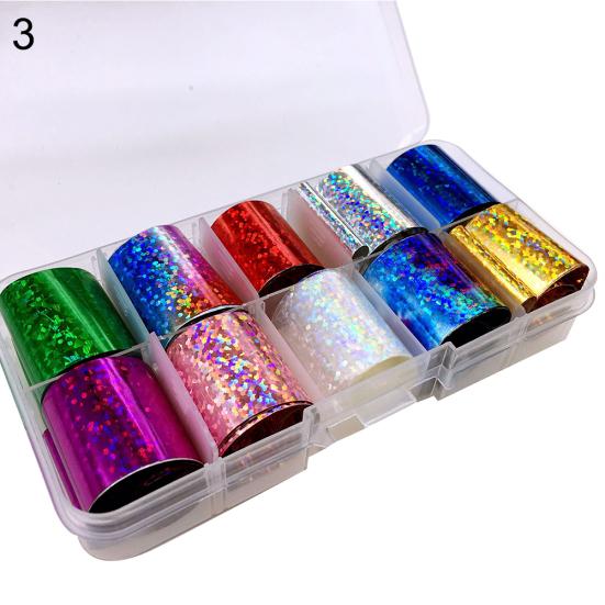 10 Rolls Holographic Nail Art Sticker Decal Starry Sky DIY Manicure Decor