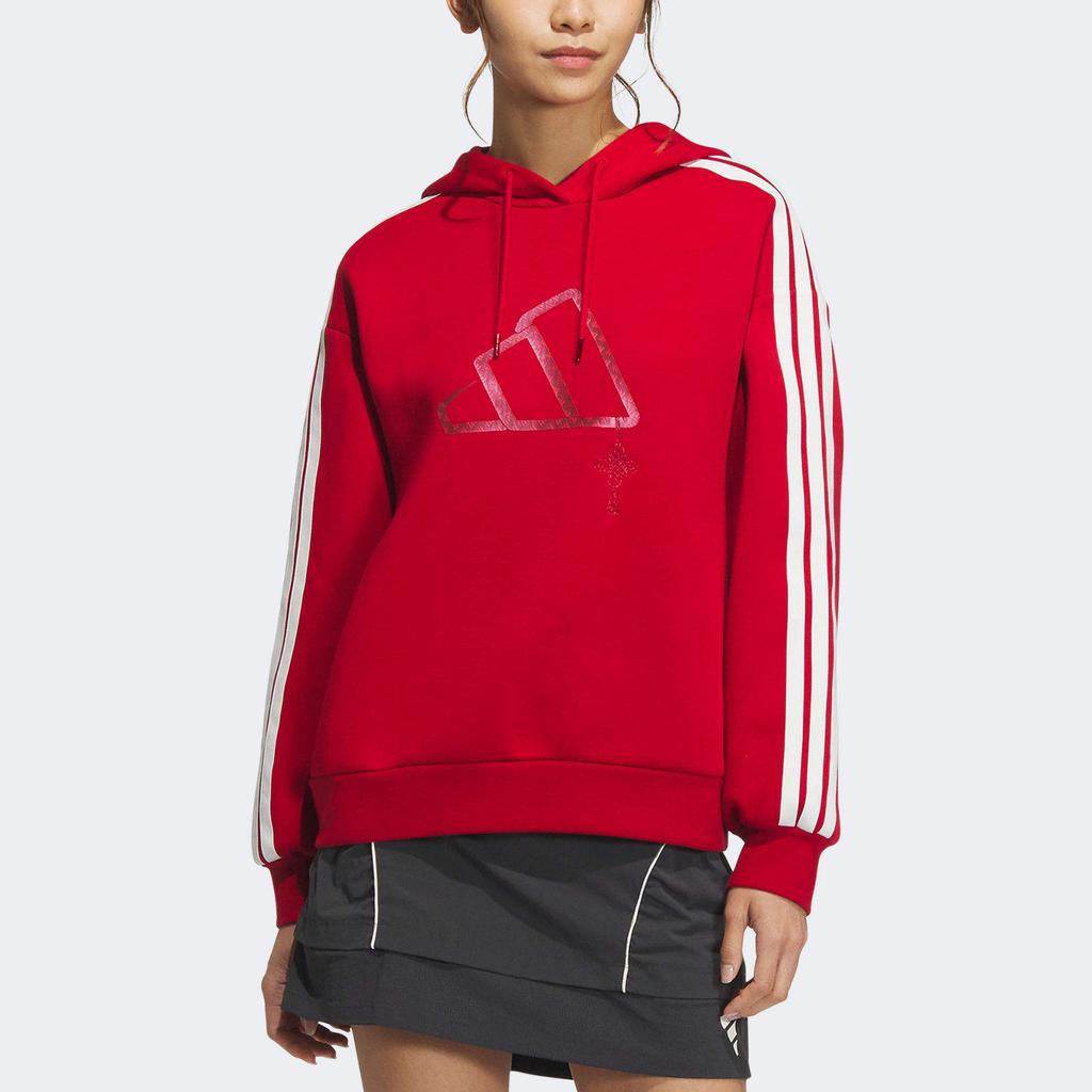 Adidas Casual Series Merkelogo Hettegenser Genser med striper Tykk genser Damegenser Energy-Red JZ1636