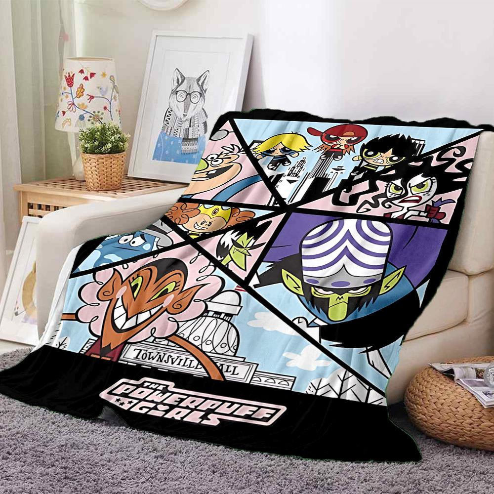 1pc Powerpuff Girls Cozy Print Blanket Lightweight Warm Flannel Throw Blanket For Sofa, Bed, Living Room