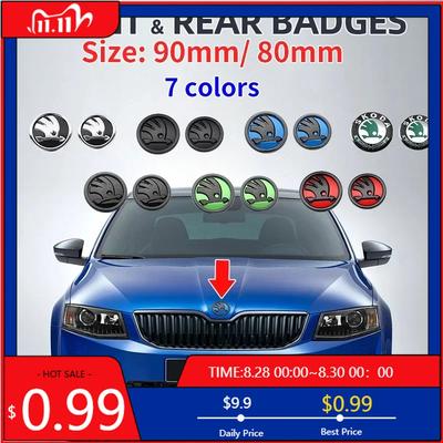 Skoda 2026 Hot 2pcs 80mm/90mm 3D Car Emblem Badge Hood Front Rear Trunk Logo For Skoda Fabia 1 2 Octavia A7 RS Superb Rapid Yeti