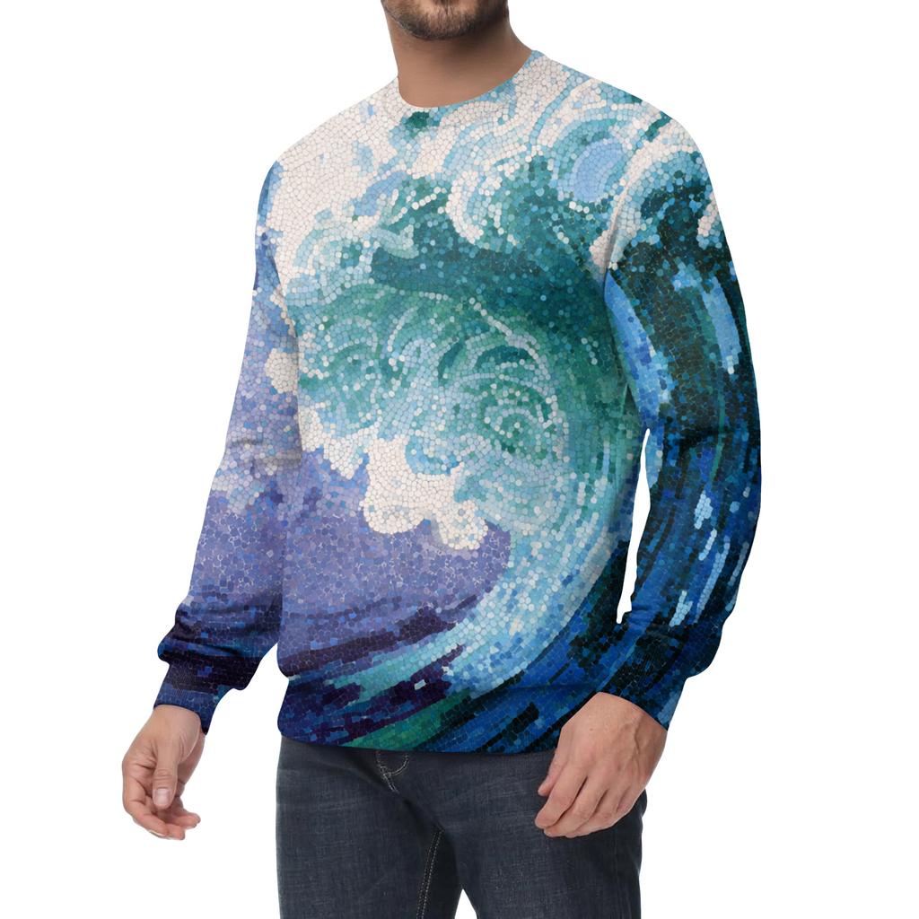 Men's Casual Fashion Printed Round Neck Pullover Sweatshirt