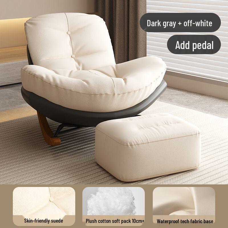 Single Rocking Chair - Comfortable White Sofa for Balcony, Living Room, or Bedroom Leisure.