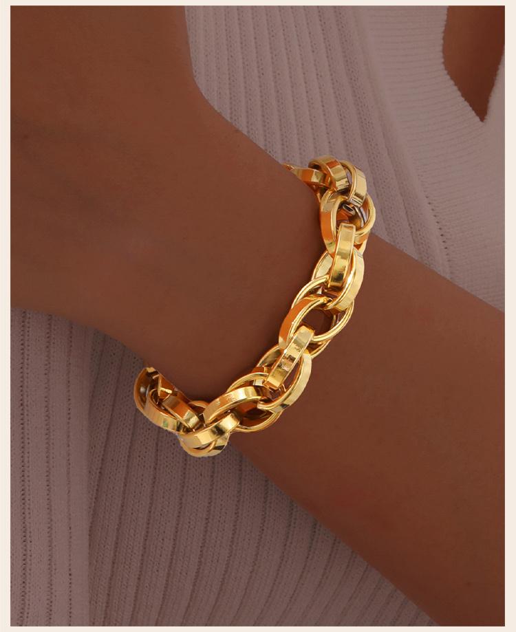 Chunky Chain Bracelet Stainlesss Steel, Bold Link Metal Twist Statement Bracelet for Women,18k Gold Plated Jewelry