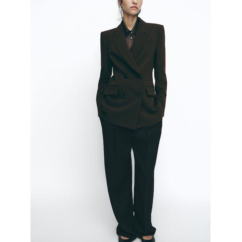 Lapel Long Sleeves with Padded Shoulder Double Breasted Suit Outwear 2205597 High Waist Ankle Pants 2199597