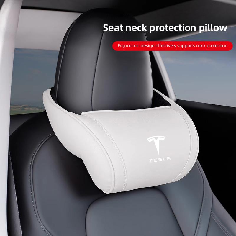 High-quality Leather Car Seat Headrest Memory Foam Comfort Neck Pillow For Tesla Model 3 Y S X Cybertruck Juguete Auto Interiors