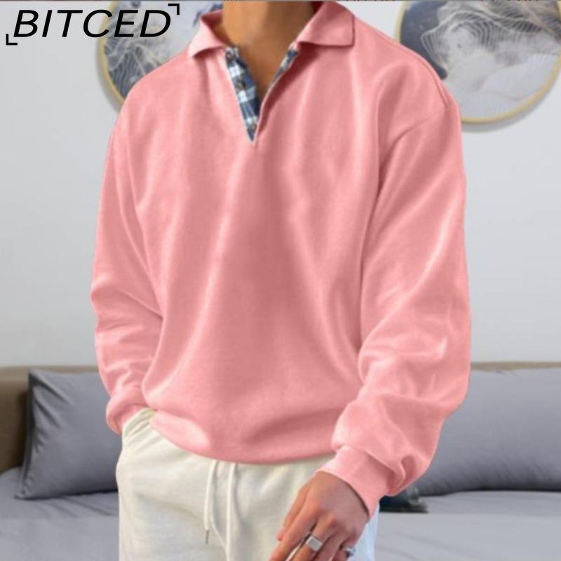 BITCED Autumn Long-Sleeved V-Neck Men's Collared Oversized Hoodie