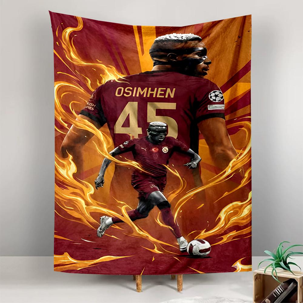 Tapestry Victor Osimhen Galatasaray 45 Maroon Kit Mask Flames Dribbling Champions League Art