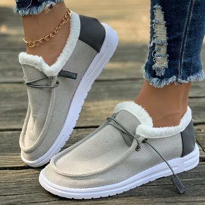 Order A Size Up Winter Plush Lined Flat Shoes Women's Low Top Slip On Shoes Women's Footwear