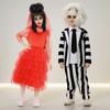 Unterwelt-Meister Beetlejuice Lydia Halloween Kostüm Mit Gestreiftem Polyester Für Kinder Und Erwachsene