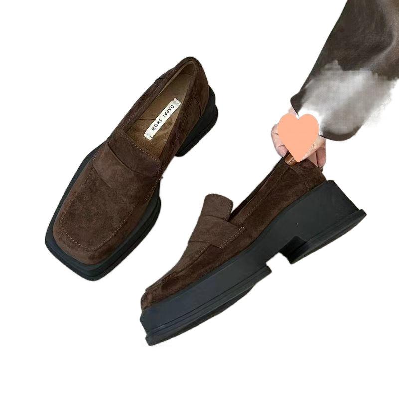 Loafer aus goldenem Samt mit dicker Sohle, 23 Pedale, Lederschuhe mit quadratischem Kopf, Einzelschuhe im Maillard-Stil, Muffin-Sohle, Flut