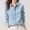 Spring Autumn Polo-neck Embroidery Casual Fashion Blouse Women Long Sleeve Elegant Fashion Cotton Shirt Top