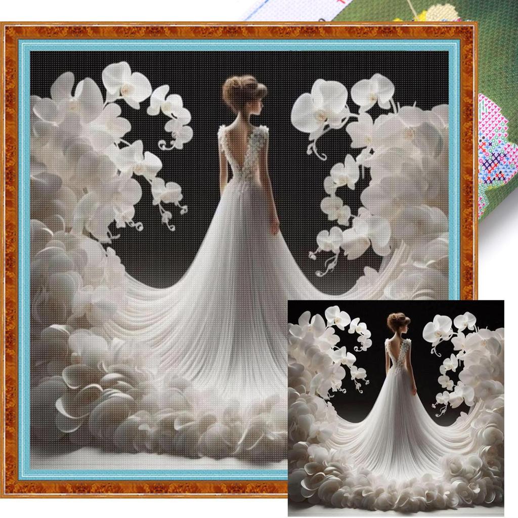 Girl Printed Cross Stitch Kit 45x45cm DIY 11CT Embroidery Craft Set Home Decor