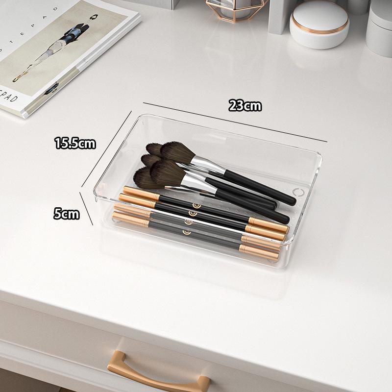 Transparent Desktop Organizer: Built-in Drawer Storage for Stationery and Cosmetics.