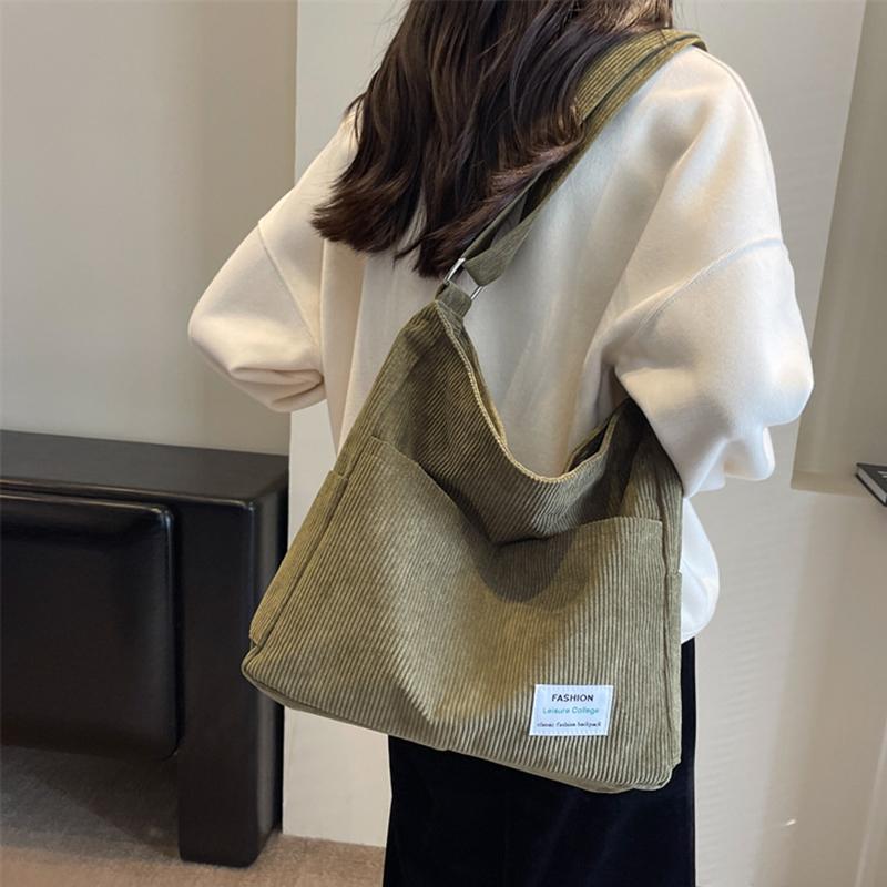 Corduroy Women's Solid Color Top Handle Shoulder Bag Women Trend Aesthetic Luxury Large Capacity Shopper Crossbody Bag CLE