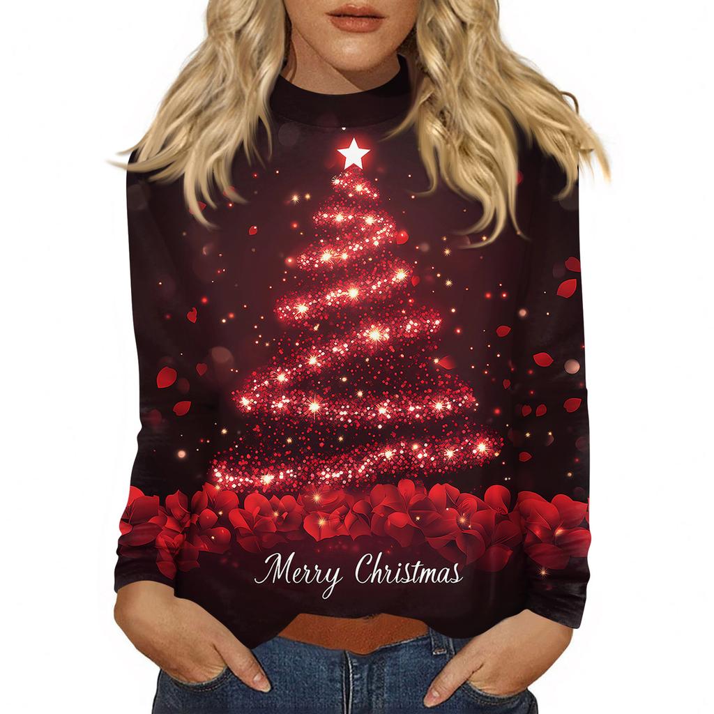 Cămăși de toamnă casual cu mânecă lungă Hanorac cu imprimeu vintage Pulover cu gât înalt