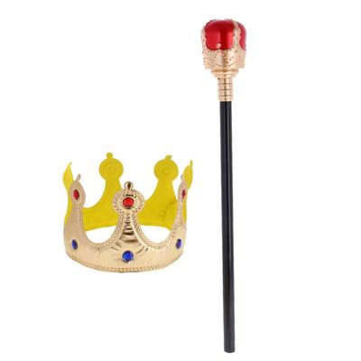 Kids Fancy Dress Royal Crown Set Plastic King Queen Scepter for Storybook Parade Cosplay