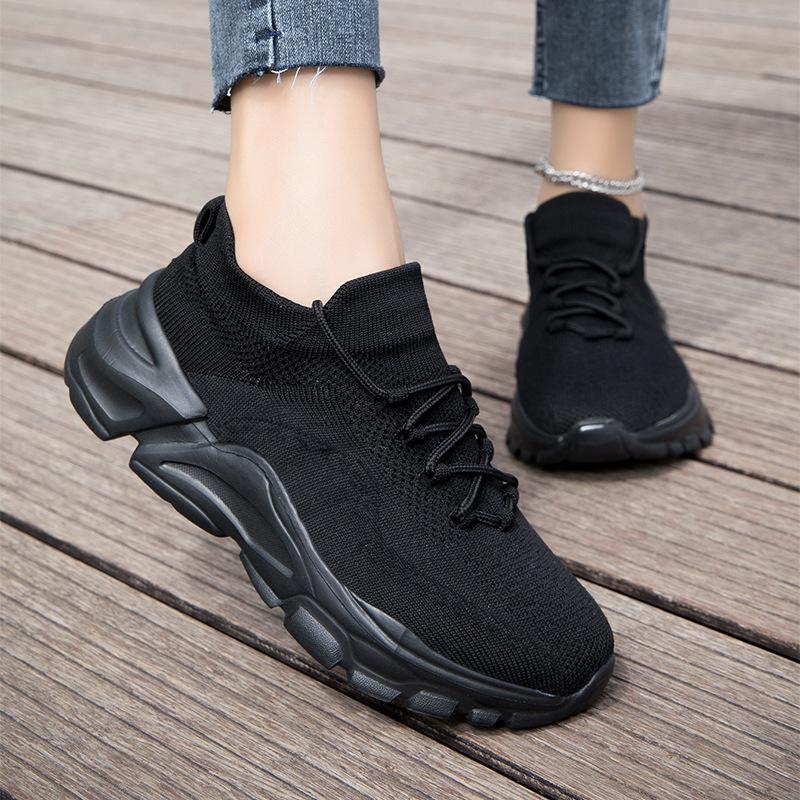 Casual shoes spring and autumn lightweight fly-woven couple shoes soft-soled comfortable sports shoes student lace-up socks shoes single shoes