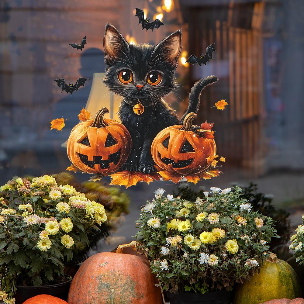 Halloween Cartoon Black Cat Pumpkin Glass Window Display Home Festival Decoration Static Window Stickers