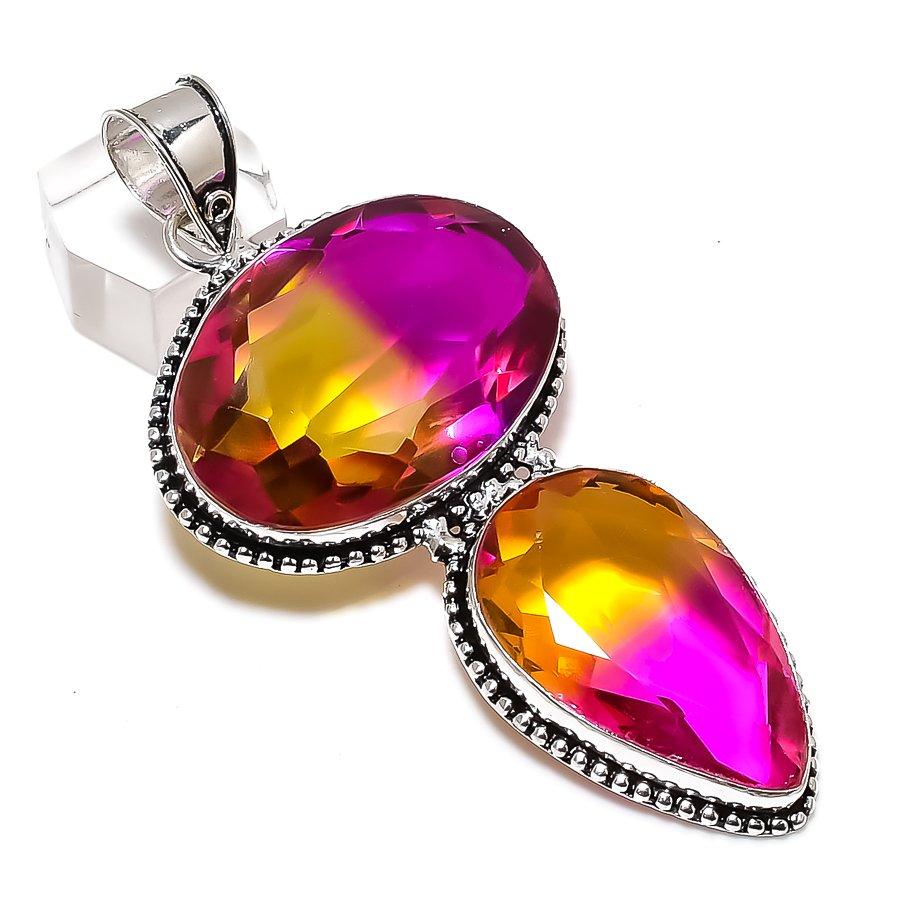 Zweifarbiger Turmalin Edelstein 925 Sterlingsilber Schmuck Anhänger 3,55"