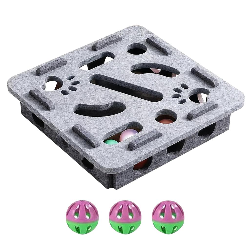Cat Puzzle Maze Holes Toys Felt Box With 3 Ball Kitten Nail File Scratcher Mental Felt Maze Box for Indoor Cat