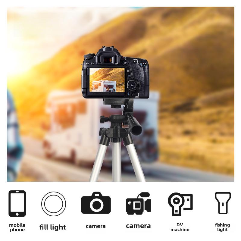 3110 Aluminum Alloy Silver Tripod for Mobile Phone Live Broadcasting, Fishing, and Thermometer Setup