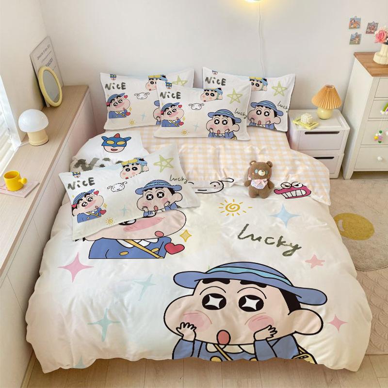 Boy Girl Crayon Shin-Chan Bedding Set Pillowcase 2/3/Pcs Shin-Chan Duvet Cover Adult Children Gift Single Double Large Size