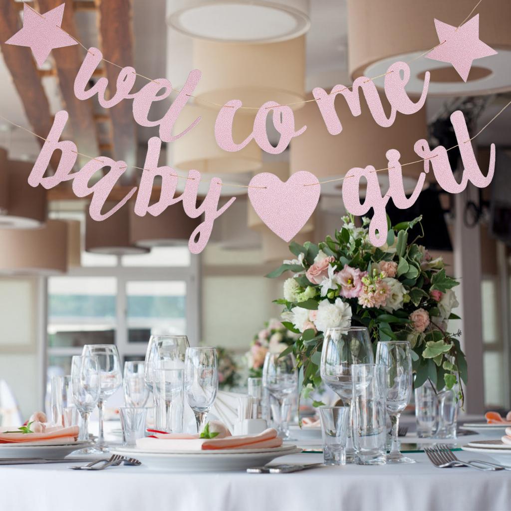 Welcome Baby Banner Glitter Paper Gender Reveal Party Decoration Hanging Flag Baby Shower Birthday Party Supply