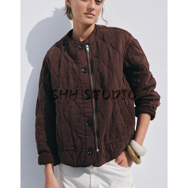 Summer New Women clothes Lyocell Blended Long sleeve Half-high Collar Short down jacket Jacket 4088043